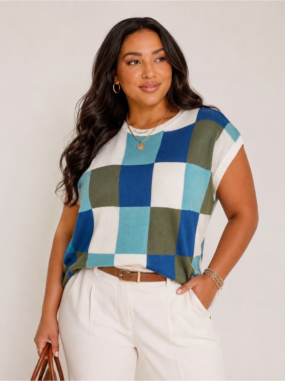 One Eleven North Disco Darling Checkered Sweater Vest Blue Green Y2K Size S